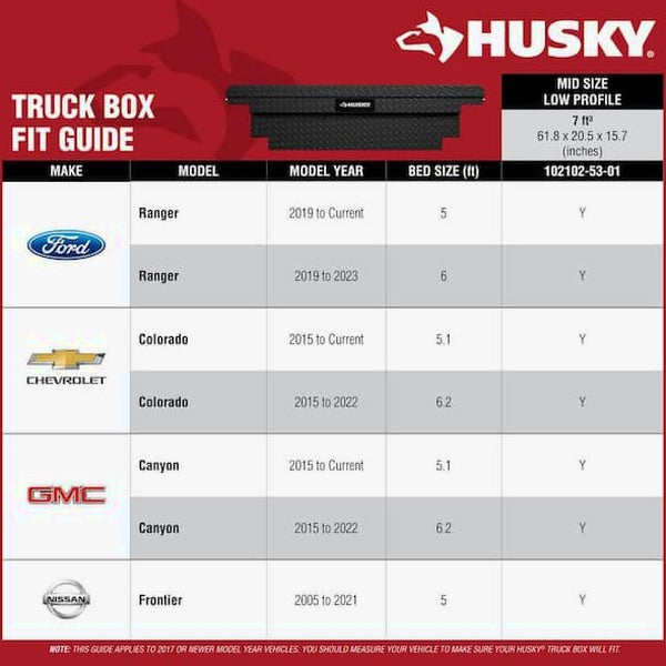 Husky Low Profile Black Aluminum Truck Tool Box for Mid-Size Trucks