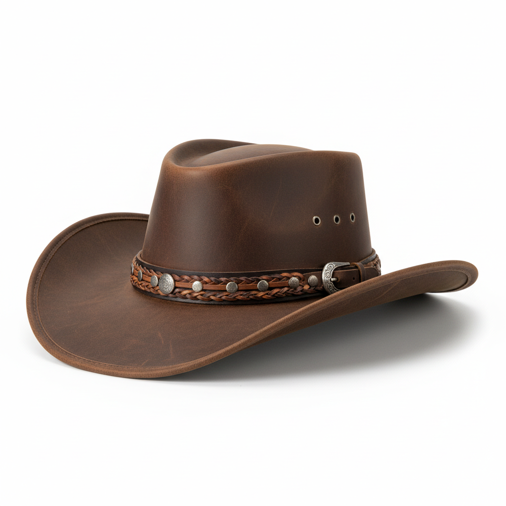 Classic Brown Leather Cowboy Hat – Western Style – Trent Towers