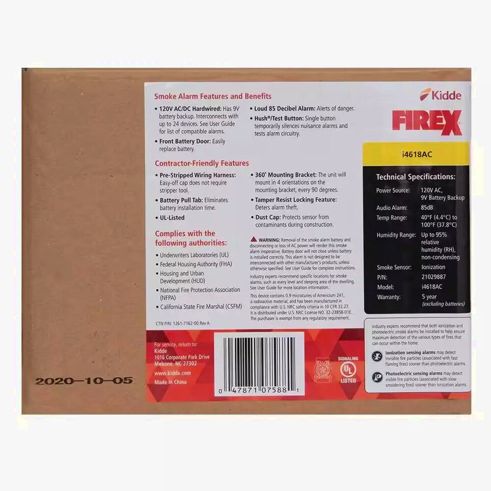 Kidde Firex i4618 4-Pack Hardwired Ionization Smoke Detectors with Battery Backup