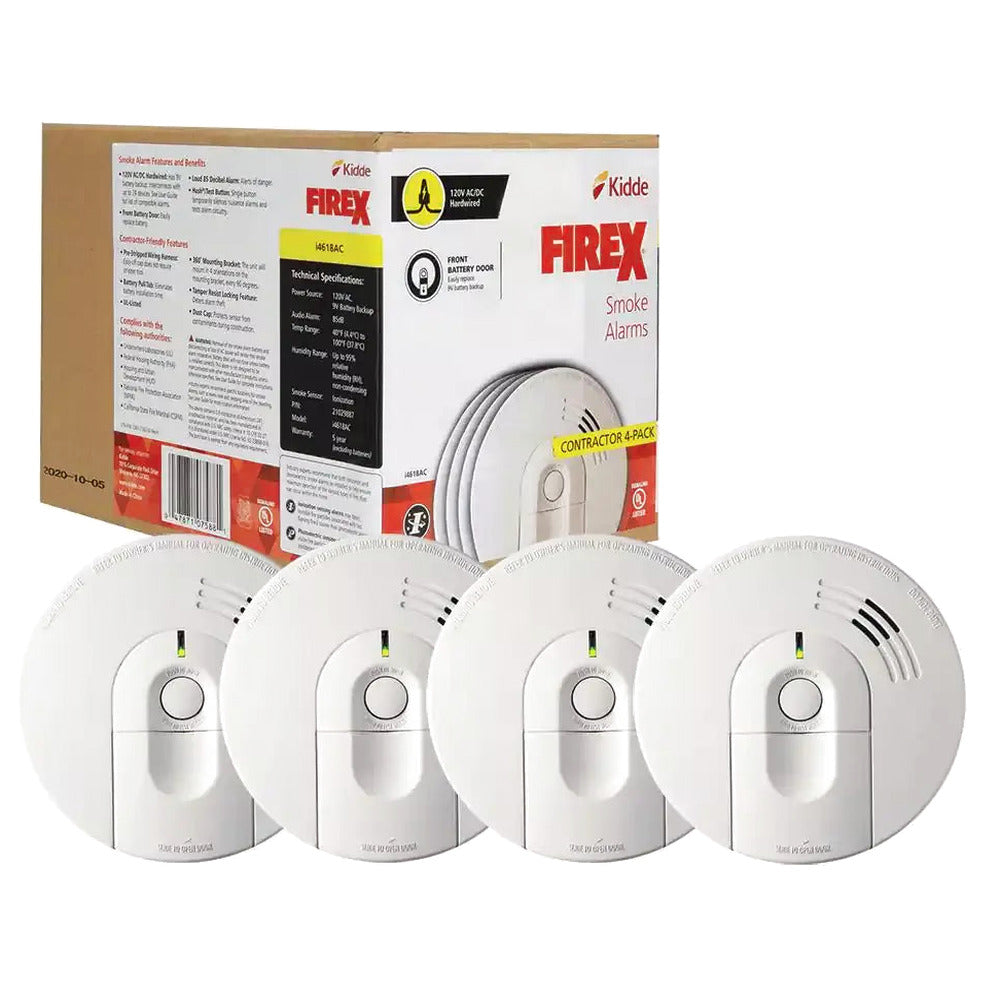 Kidde Firex i4618 4-Pack Hardwired Ionization Smoke Detectors with Battery Backup