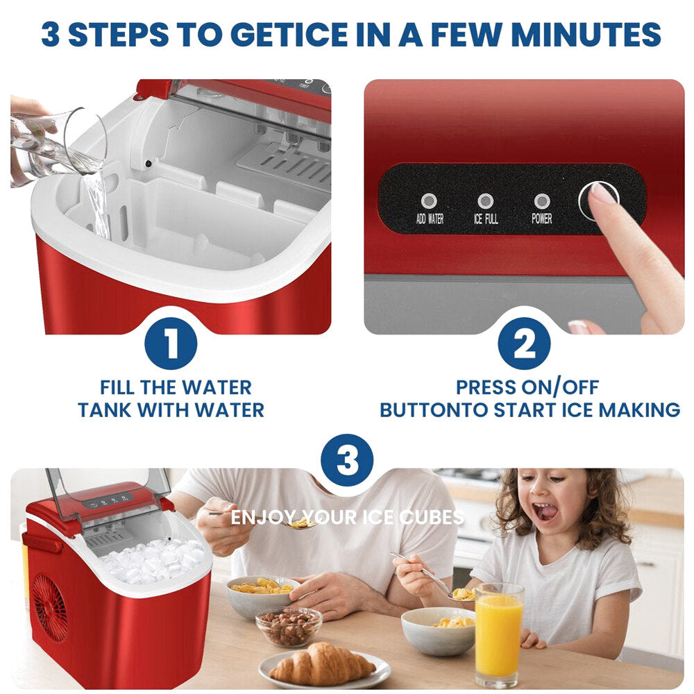 KISSAIR Portable Ice Maker, 26lbs/24H, Self-Cleaning, Compact Countertop Machine with Fast Ice Production