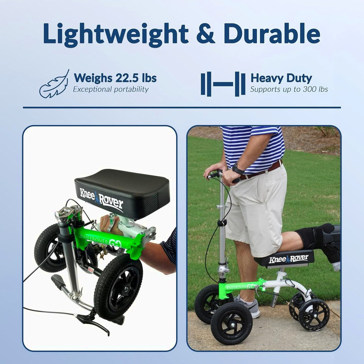 KneeRover GO HYBRID All Terrain Compact Knee Scooter for Adults - Race Car Green, Adjustable, Heavy Duty, Ideal for Foot Injuries and Recovery