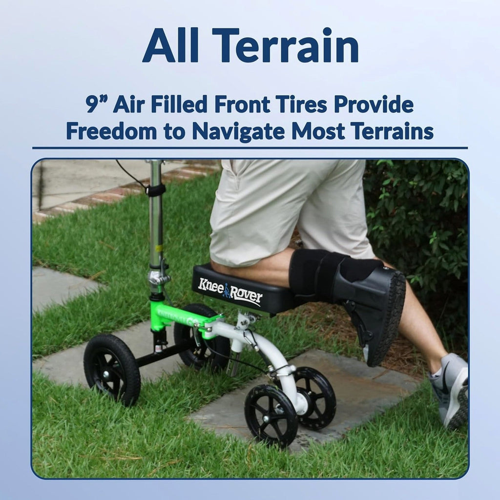 KneeRover GO HYBRID All Terrain Compact Knee Scooter for Adults - Race Car Green, Adjustable, Heavy Duty, Ideal for Foot Injuries and Recovery