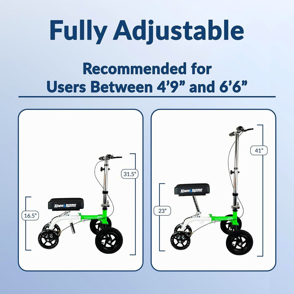 KneeRover GO HYBRID All Terrain Compact Knee Scooter for Adults - Race Car Green, Adjustable, Heavy Duty, Ideal for Foot Injuries and Recovery
