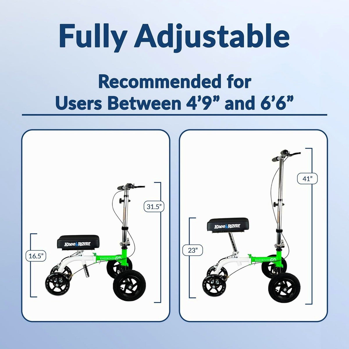 KneeRover GO HYBRID All Terrain Compact Knee Scooter for Adults - Race Car Green, Adjustable, Heavy Duty, Ideal for Foot Injuries and Recovery