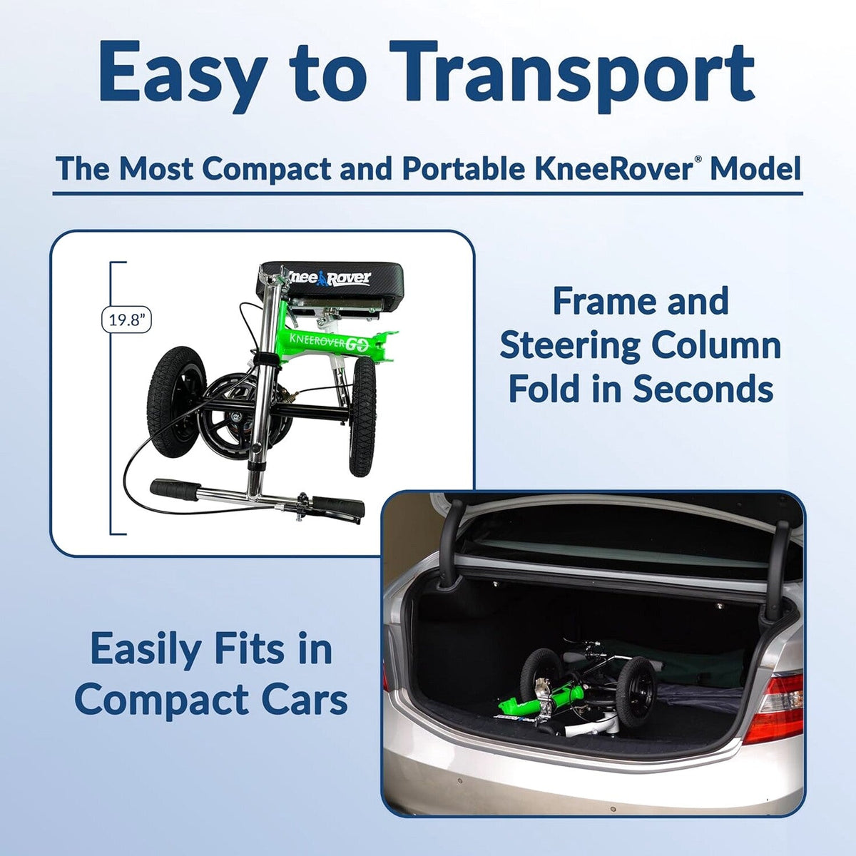 KneeRover GO HYBRID All Terrain Compact Knee Scooter for Adults - Race Car Green, Adjustable, Heavy Duty, Ideal for Foot Injuries and Recovery