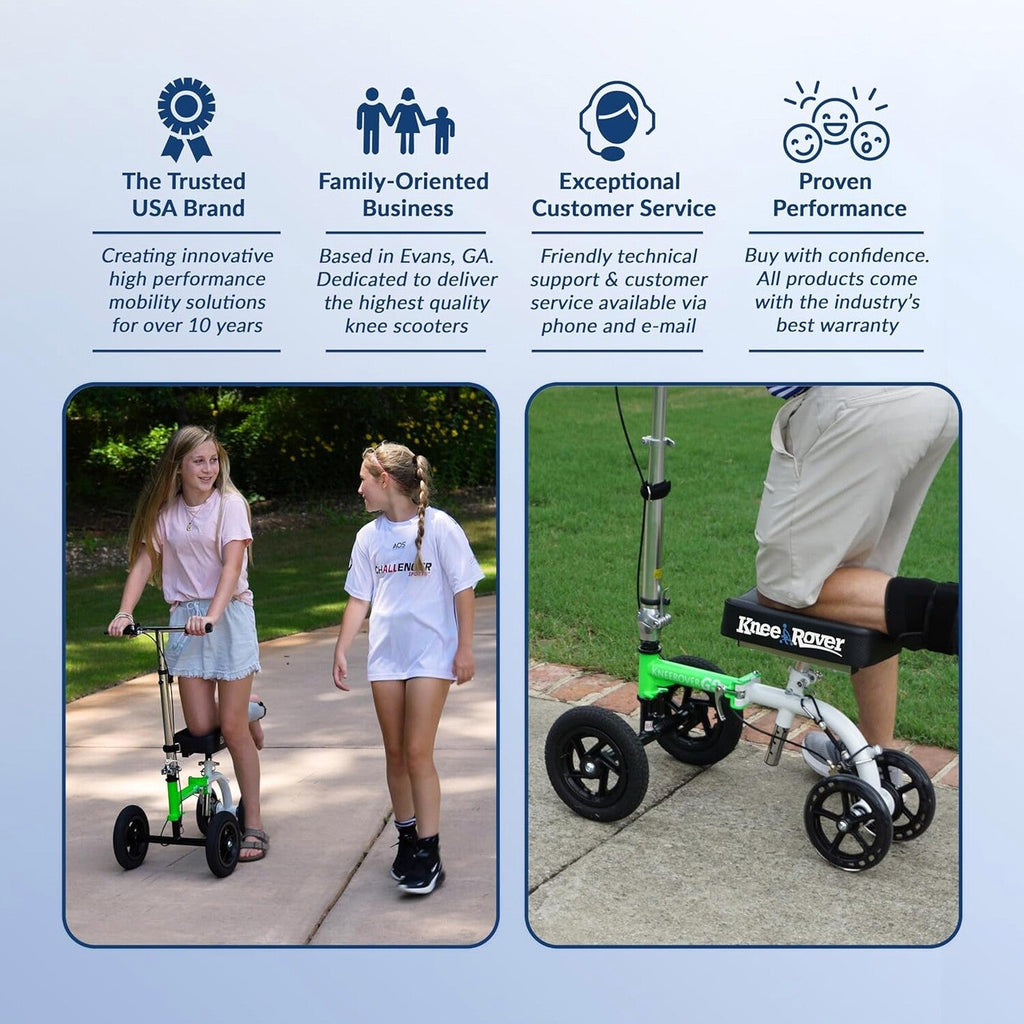 KneeRover GO HYBRID All Terrain Compact Knee Scooter for Adults - Race Car Green, Adjustable, Heavy Duty, Ideal for Foot Injuries and Recovery