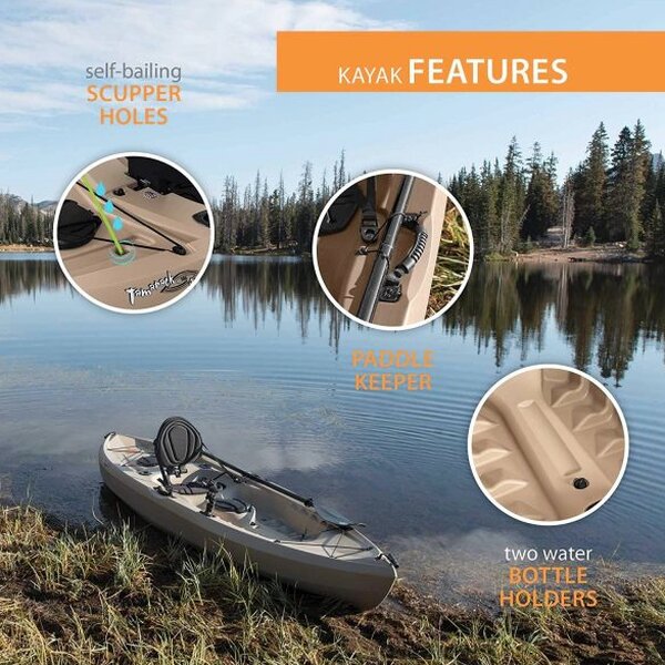 Lifetime Tamarack Angler 100 Fishing Kayak 10ft 2-Pack with Paddles - UV-Protected HDPE, Adjustable Seat, Rod Holders, Tan