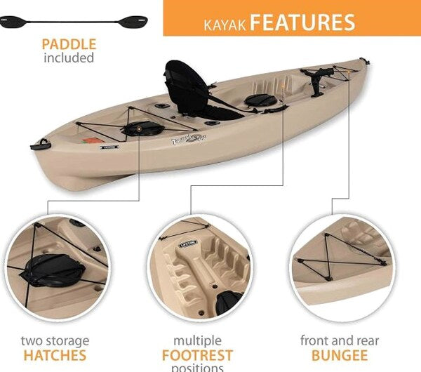 Lifetime Tamarack Angler 100 Fishing Kayak 10ft 2-Pack with Paddles - UV-Protected HDPE, Adjustable Seat, Rod Holders, Tan