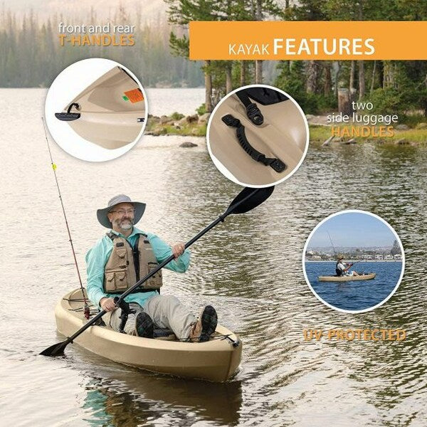 Lifetime Tamarack Angler 100 Fishing Kayak 10ft 2-Pack with Paddles - UV-Protected HDPE, Adjustable Seat, Rod Holders, Tan