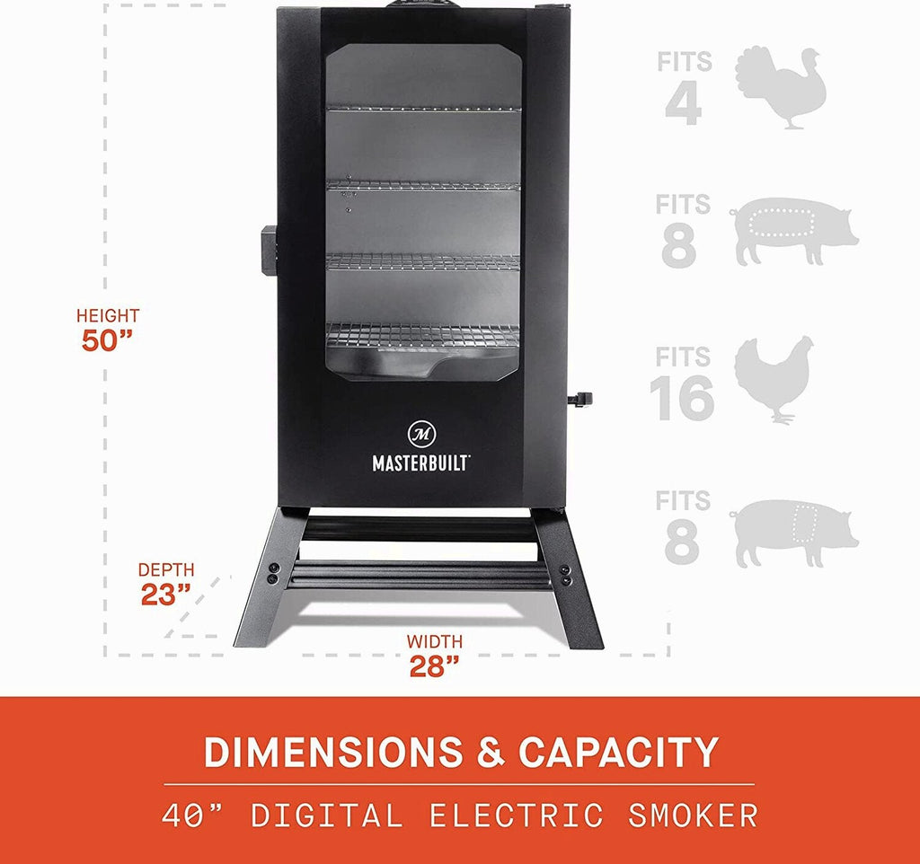 Masterbuilt 40" Digital Electric Smoker with Window &amp; Legs, 4 Racks, Black