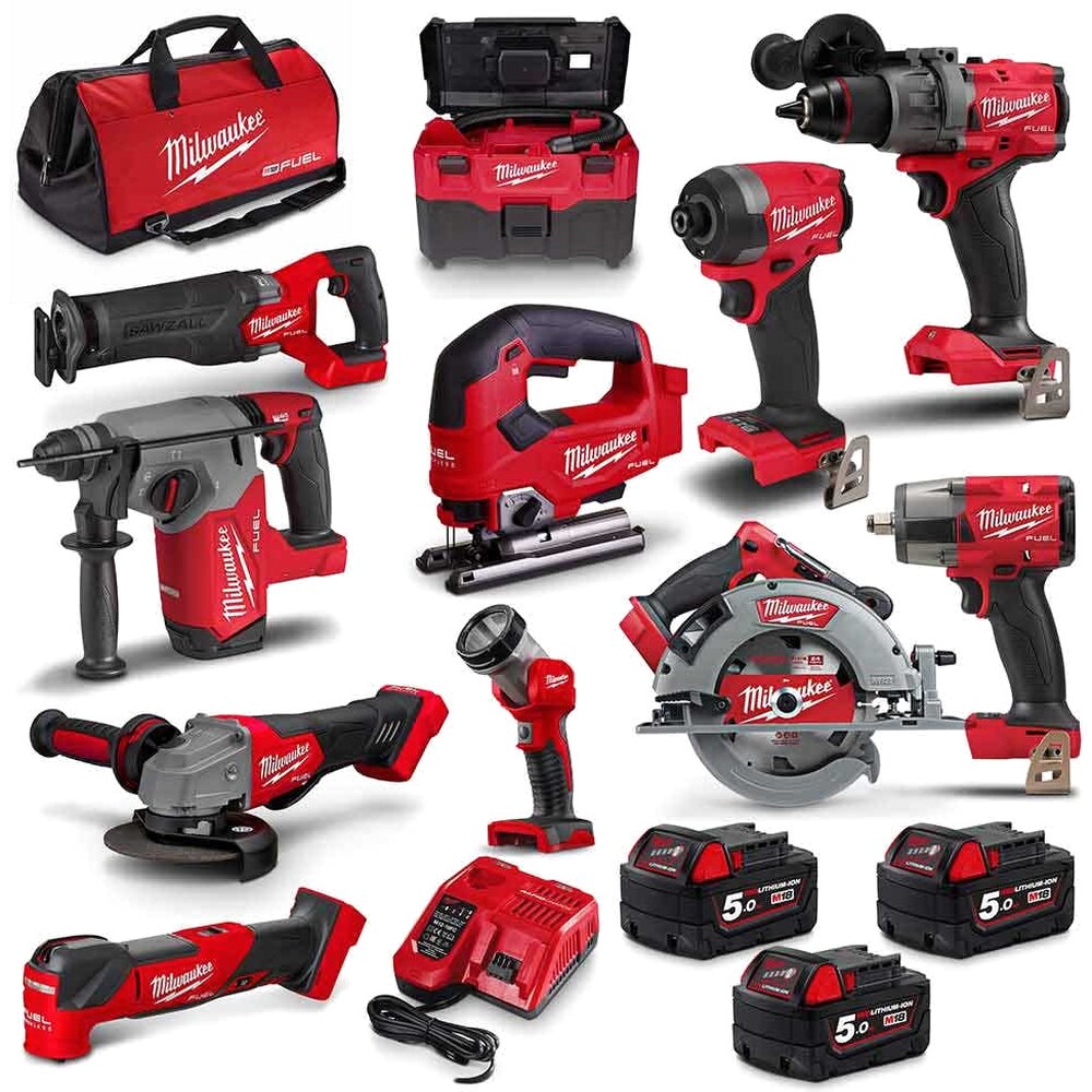 Milwaukee 18V FUEL 11-Piece Brushless Combo Kit M18FPP11A3503B, 3x 5.0Ah Batteries, Cordless Power Tools Set