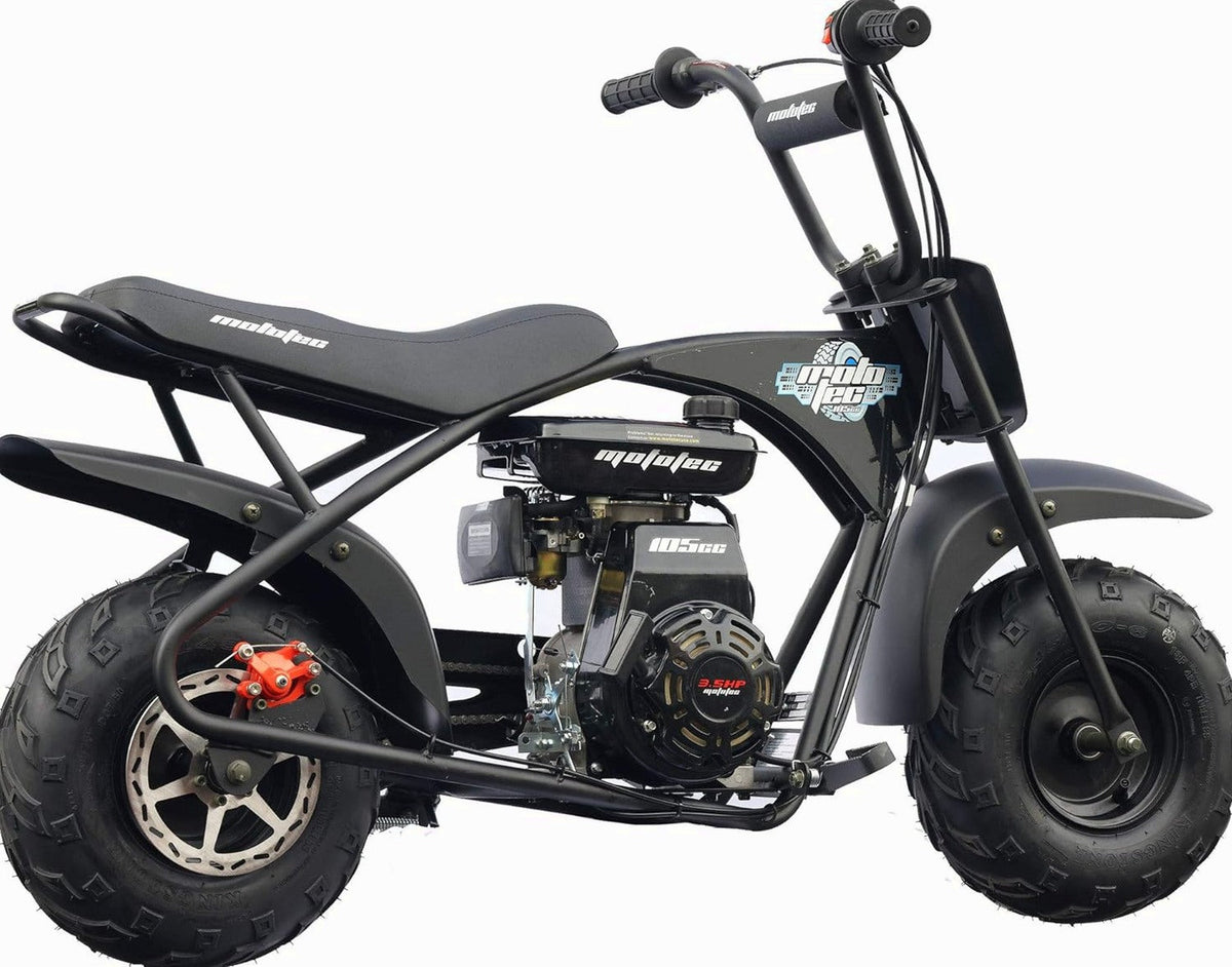MotoTec 105CC 3.5HP Mini Bike, Black, Alloy Steel, 23mph Speed, Indoor Use, Distance Monitor, 185lbs Capacity