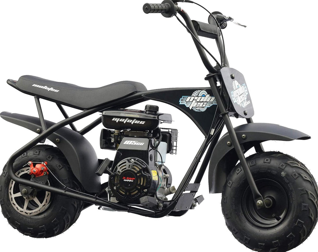 MotoTec 105CC 3.5HP Mini Bike, Black, Alloy Steel, 23mph Speed, Indoor Use, Distance Monitor, 185lbs Capacity