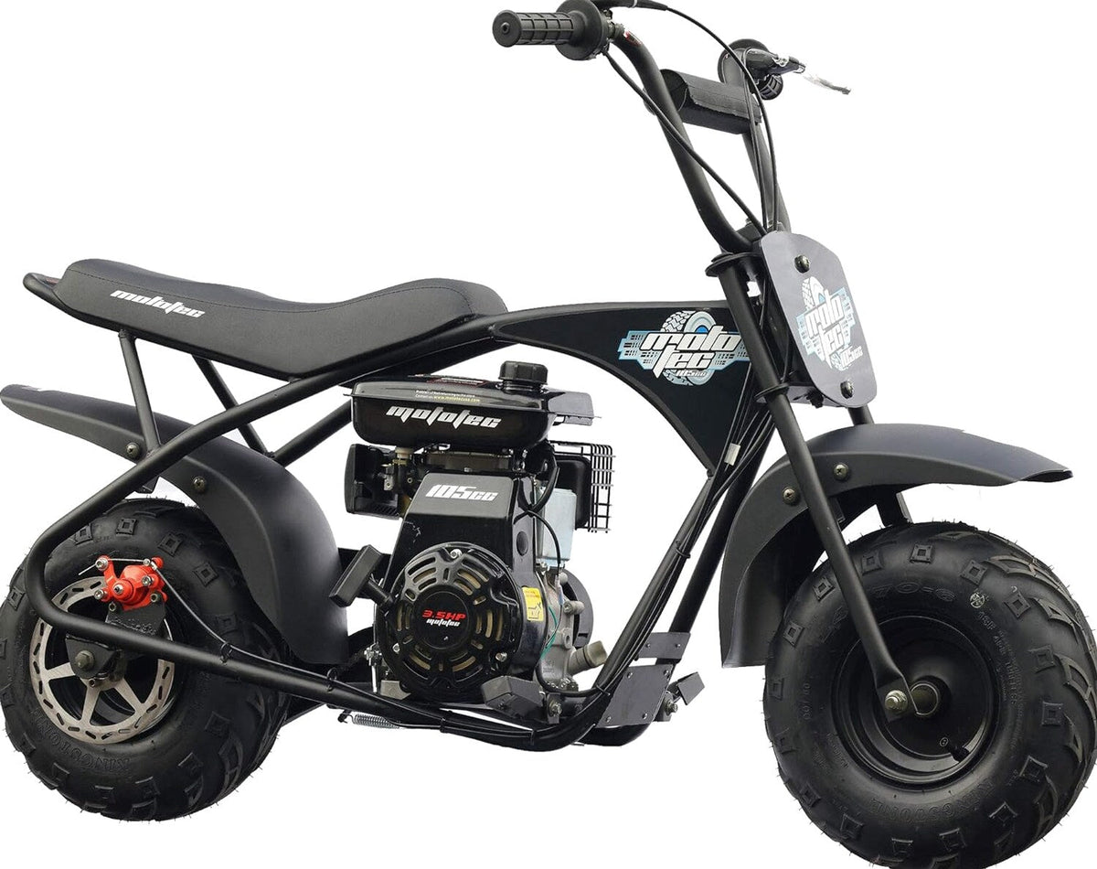 MotoTec 105CC 3.5HP Mini Bike, Black, Alloy Steel, 23mph Speed, Indoor Use, Distance Monitor, 185lbs Capacity