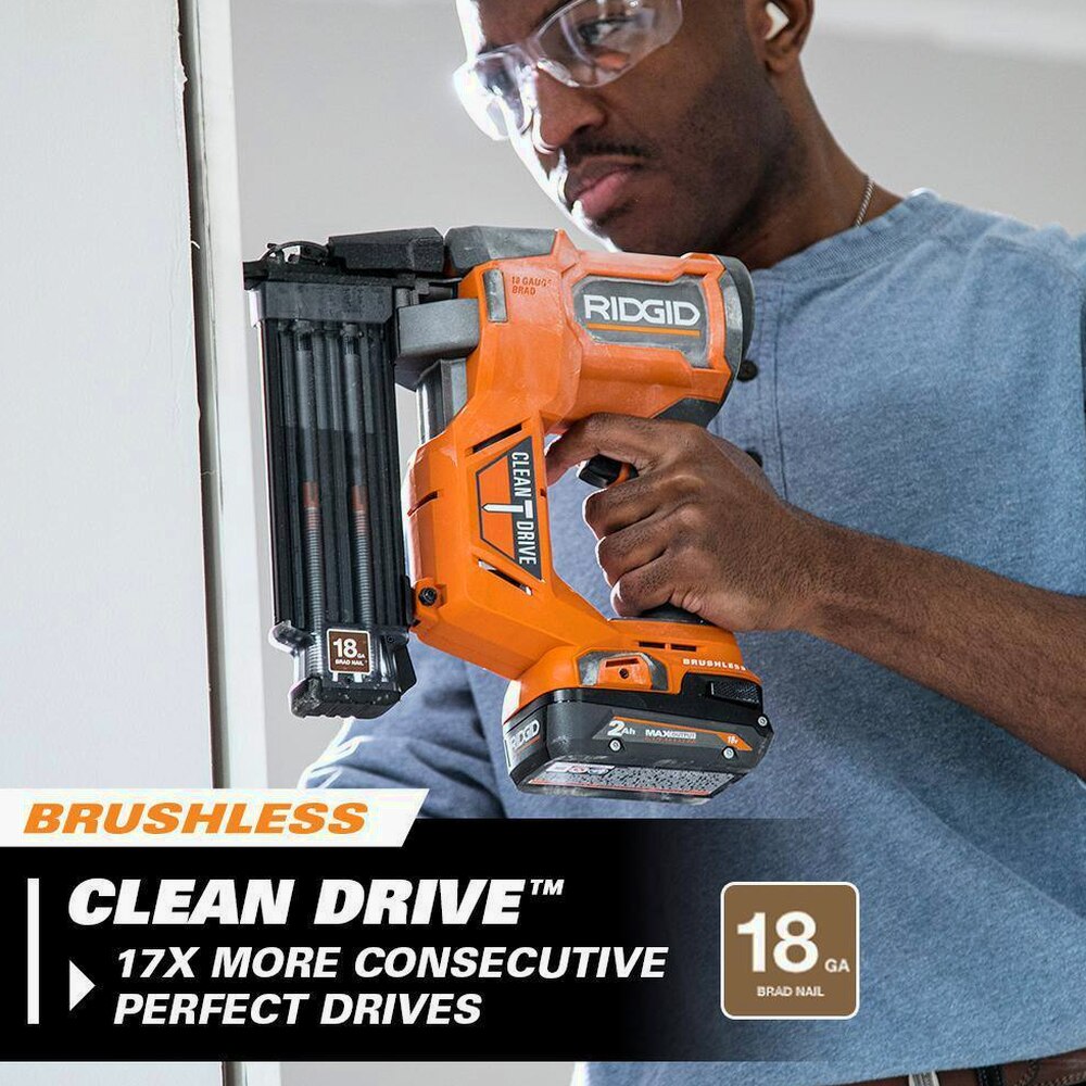 RIDGID 18V Brushless Cordless Nailer Combo Kit with Brad &amp; Finish Nailers, Battery &amp; Charger