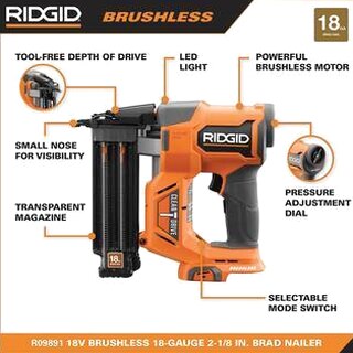 RIDGID 18V Brushless Cordless Nailer Combo Kit with Brad &amp; Finish Nailers, Battery &amp; Charger