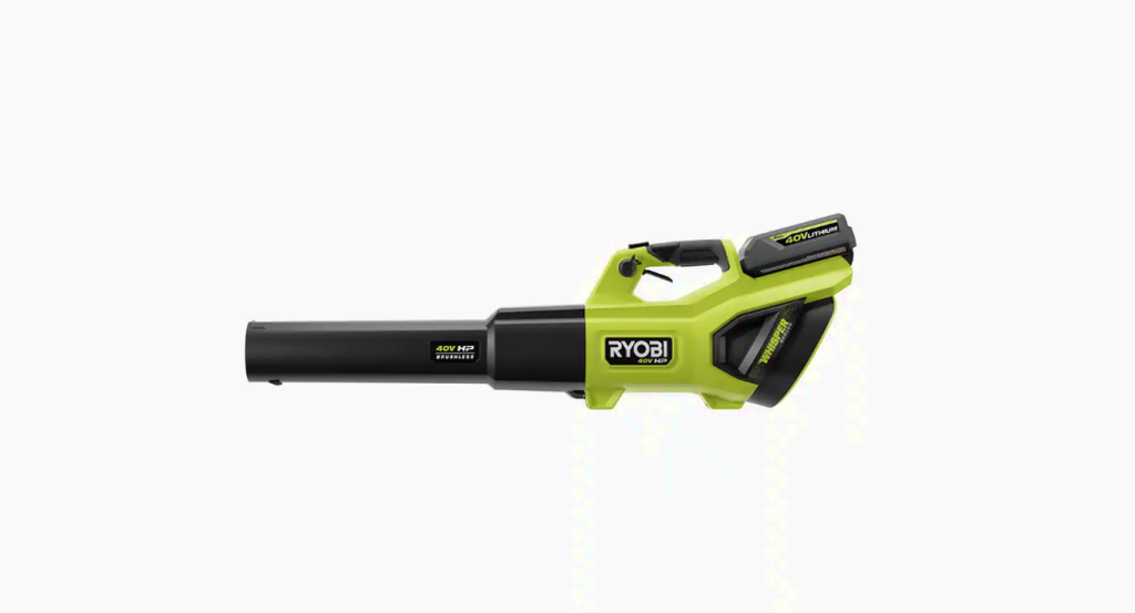 RYOBI 40V HP Brushless Cordless Leaf Blower, 730 CFM, 190 MPH, Includes 2x 4.0 Ah Batteries &amp; Charger, 57 dB Quiet