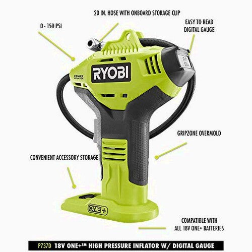 RYOBI ONE+ Cordless High Pressure Inflator with Digital Gauge &amp; Battery