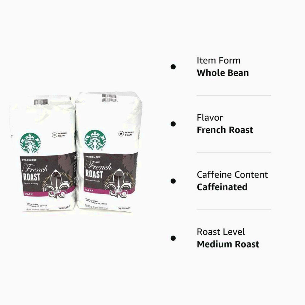 Starbucks French Roast Whole Bean Coffee 80 Oz - Intense Smoky Flavor, 2x40 Oz Packs