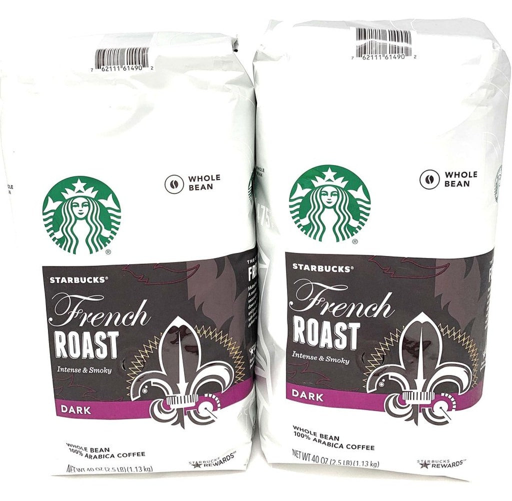 Starbucks French Roast Whole Bean Coffee 80 Oz - Intense Smoky Flavor, 2x40 Oz Packs