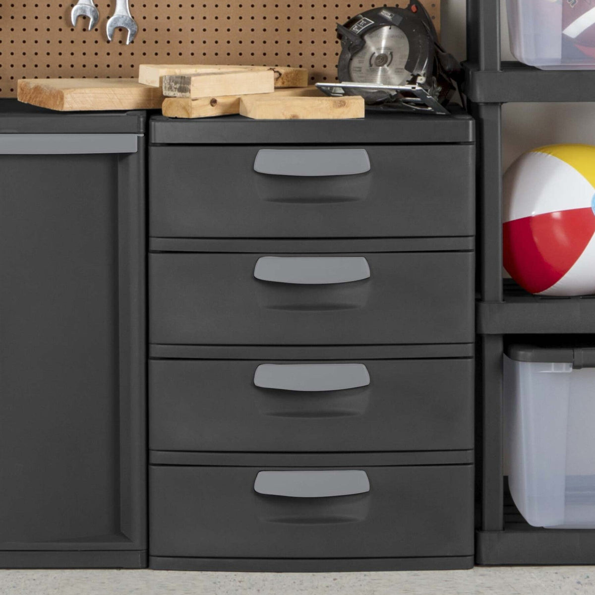 Sterilite Heavy-Duty 4 Drawer Plastic Storage Unit, Flat Gray, BPA-Free