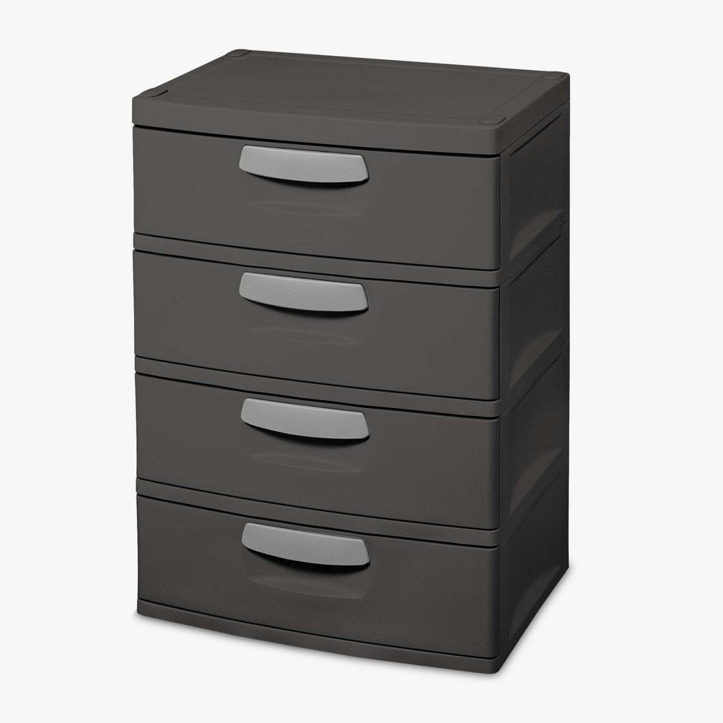 Sterilite Heavy-Duty 4 Drawer Plastic Storage Unit, Flat Gray, BPA-Free