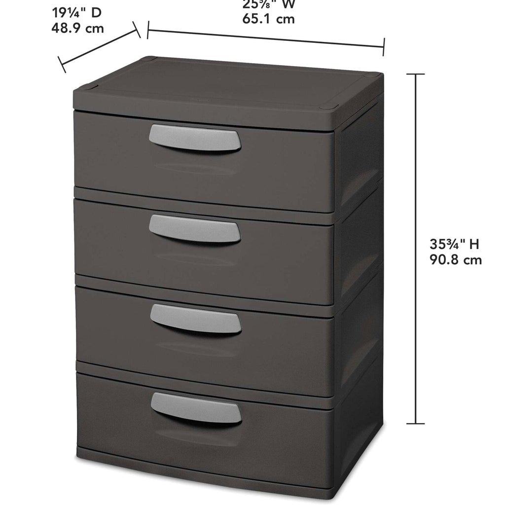 Sterilite Heavy-Duty 4 Drawer Plastic Storage Unit, Flat Gray, BPA-Free