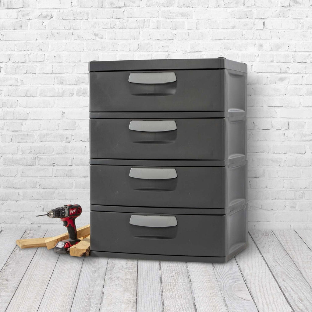 Sterilite Heavy-Duty 4 Drawer Plastic Storage Unit, Flat Gray, BPA-Free