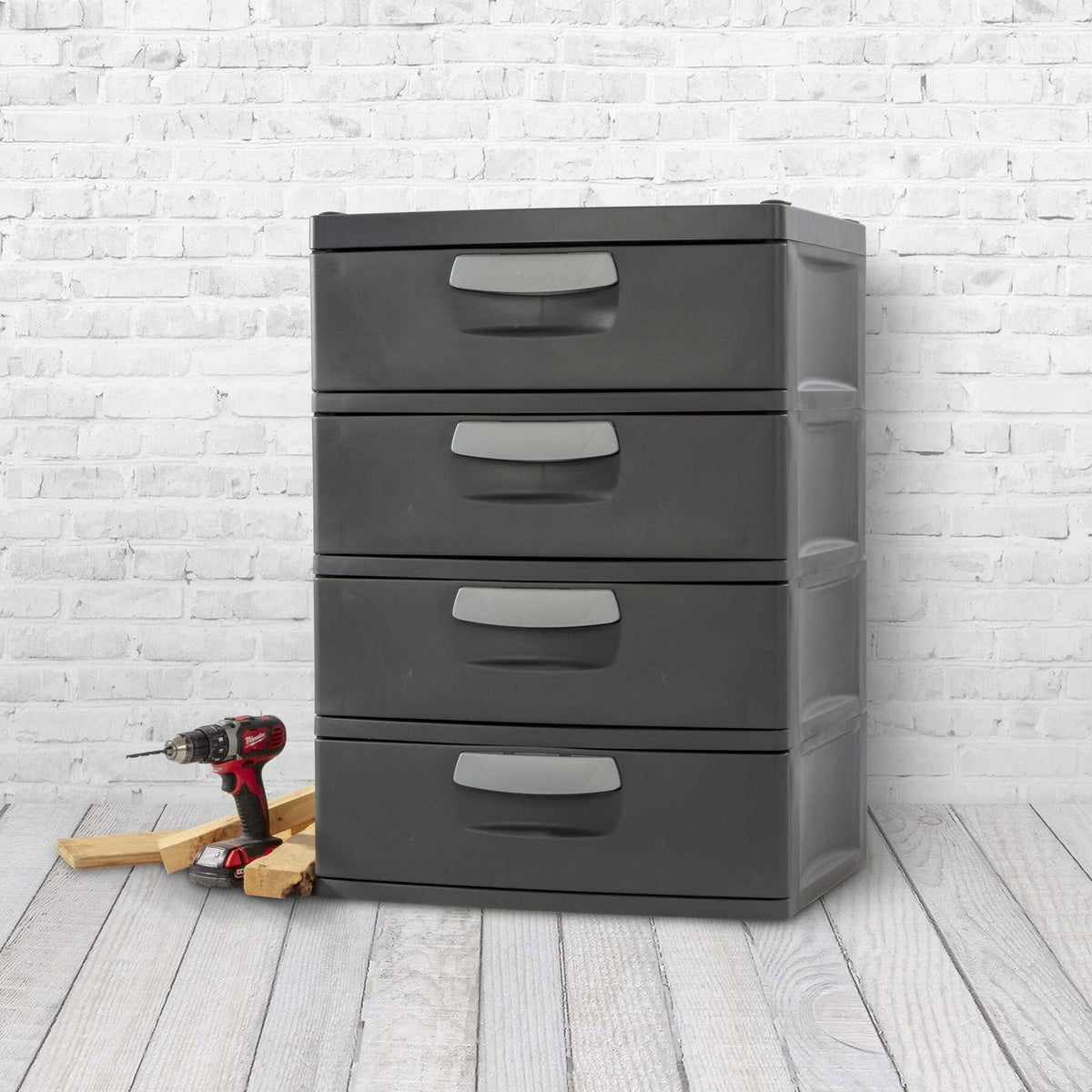 Sterilite Heavy-Duty 4 Drawer Plastic Storage Unit, Flat Gray, BPA-Free