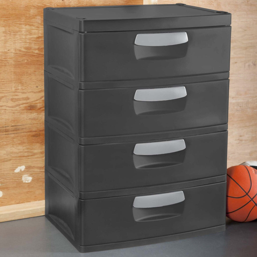Sterilite Heavy-Duty 4 Drawer Plastic Storage Unit, Flat Gray, BPA-Free