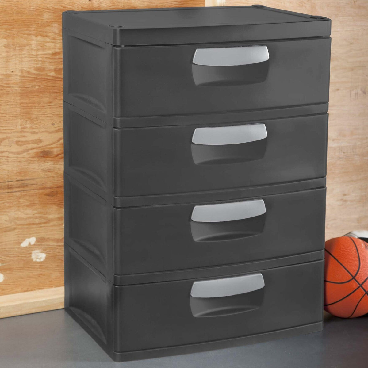 Sterilite Heavy-Duty 4 Drawer Plastic Storage Unit, Flat Gray, BPA-Free