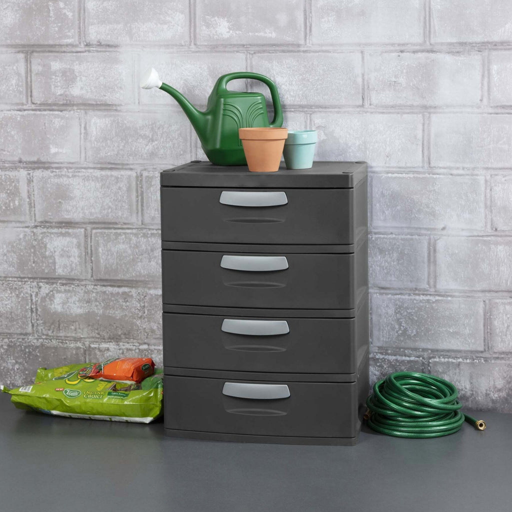 Sterilite Heavy-Duty 4 Drawer Plastic Storage Unit, Flat Gray, BPA-Free
