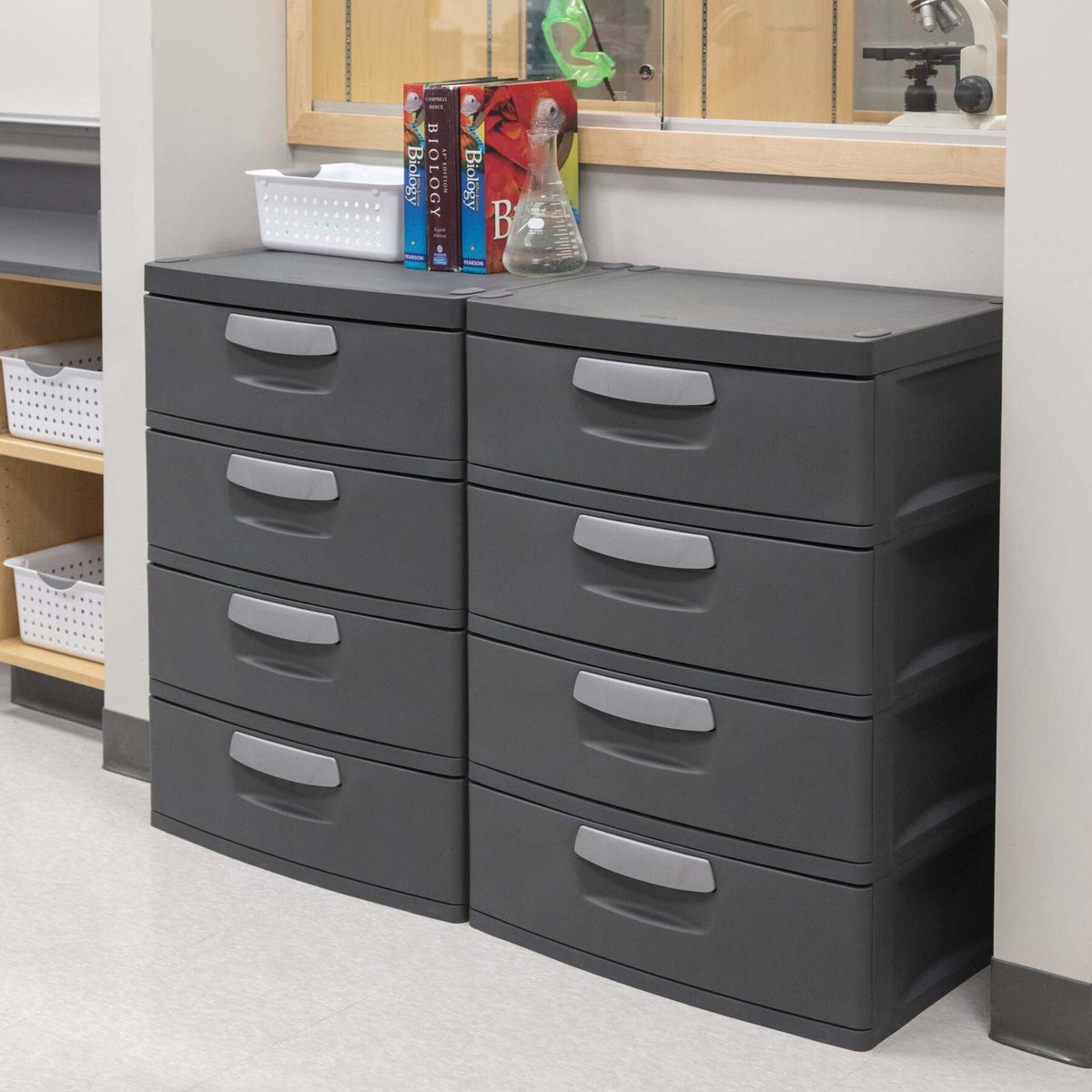 Sterilite Heavy-Duty 4 Drawer Plastic Storage Unit, Flat Gray, BPA-Free
