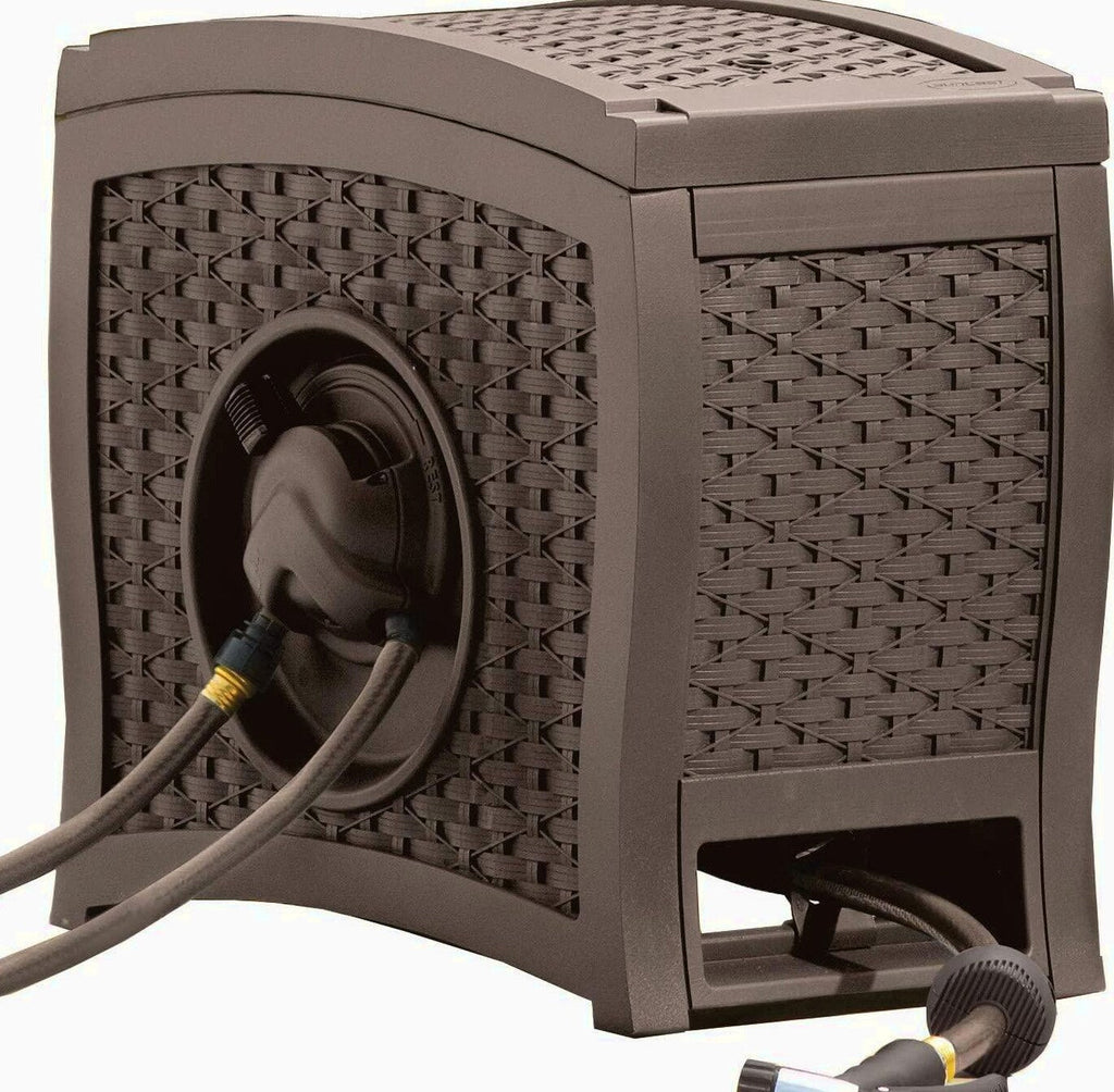 Suncast Aquawinder 125' Wicker Garden Hose Reel - Automatic Water-Powered Retractable, Java