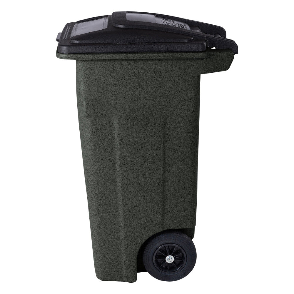 Toter 32 Gallon Greenstone Trash Can with Quiet Wheels &amp; Attached Lid - Durable Indoor/Outdoor Waste &amp; Recycling Container