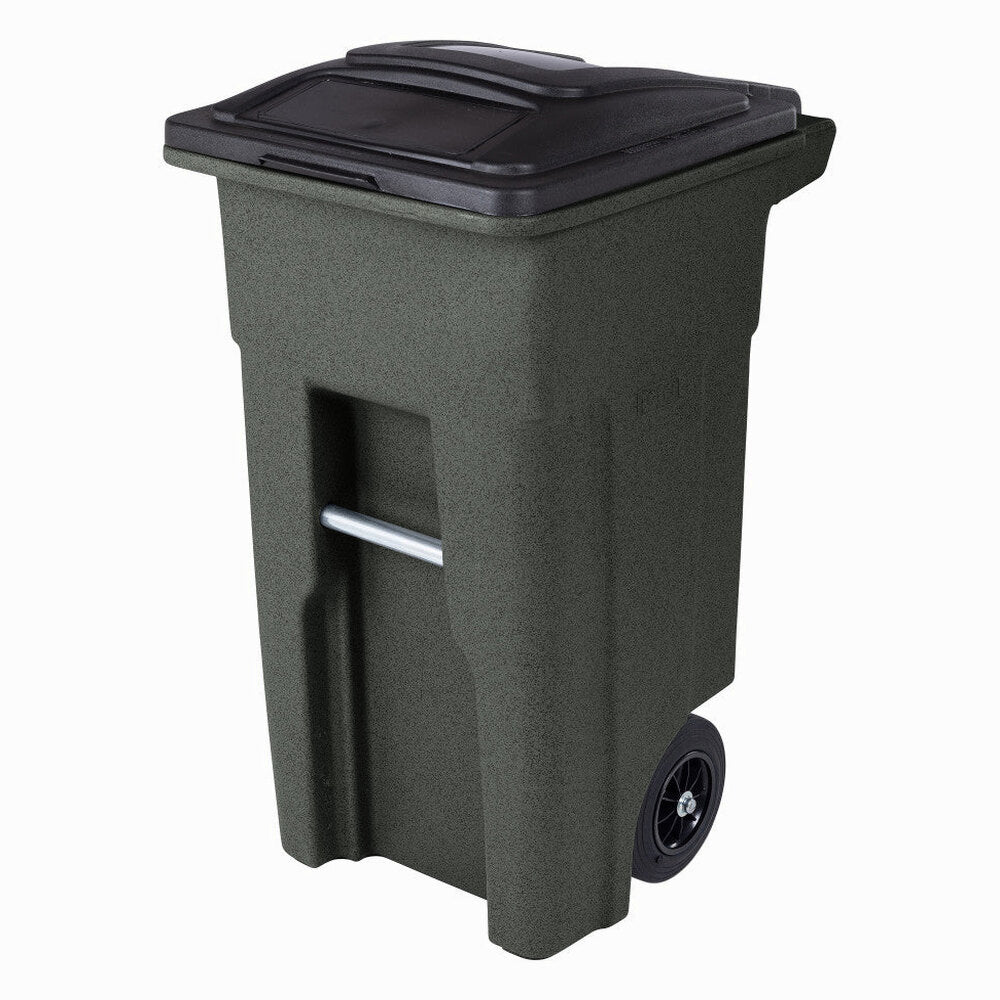 Toter 32 Gallon Greenstone Trash Can with Quiet Wheels &amp; Attached Lid - Durable Indoor/Outdoor Waste &amp; Recycling Container