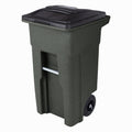 Toter 32 Gallon Greenstone Trash Can with Quiet Wheels &amp; Attached Lid - Durable Indoor/Outdoor Waste &amp; Recycling Container