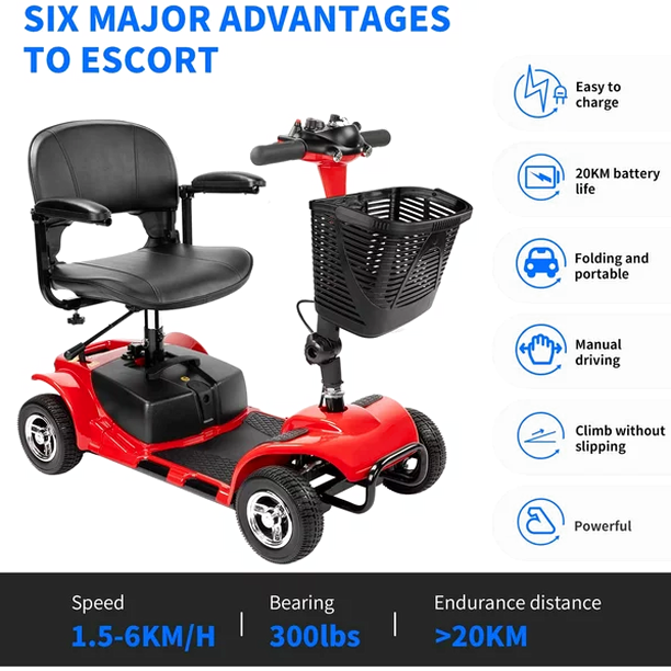 UltraLite Model A898 4-Wheel Mobility Scooter, Portable &amp; Lightweight, 14-Mile Range