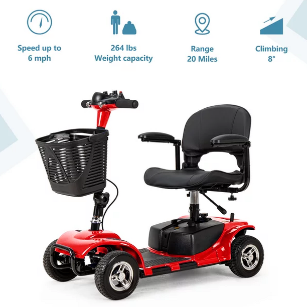 UltraLite Model A898 4-Wheel Mobility Scooter, Portable &amp; Lightweight, 14-Mile Range