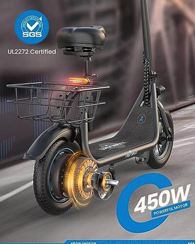 URBANMAX C1 Electric Scooter with Seat, 450W Motor, 22 Mile Range, 12" Tires, Foldable, Black, Adult