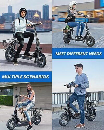 URBANMAX C1 Electric Scooter with Seat, 450W Motor, 22 Mile Range, 12" Tires, Foldable, Black, Adult