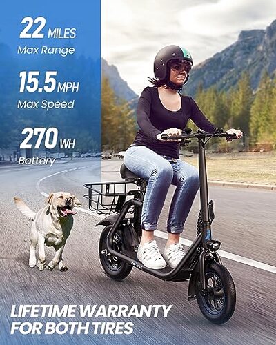 URBANMAX C1 Electric Scooter with Seat, 450W Motor, 22 Miles Range, Foldable, Dual Braking, Black