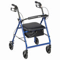 Drive Medical 4-Wheel Rollator Walker, Foldable, Padded Seat &amp; Backrest, 6-Inch Wheels, Blue