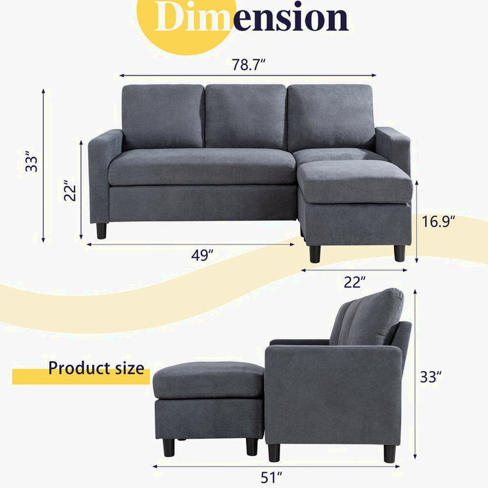 Walsunny Convertible Sectional Sofa, L-Shaped Linen Couch with Reversible Ottoman for Small Spaces