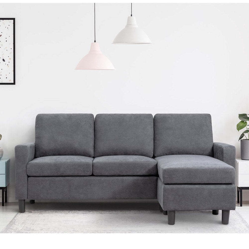 Walsunny Convertible Sectional Sofa, L-Shaped Linen Couch with Reversible Ottoman for Small Spaces