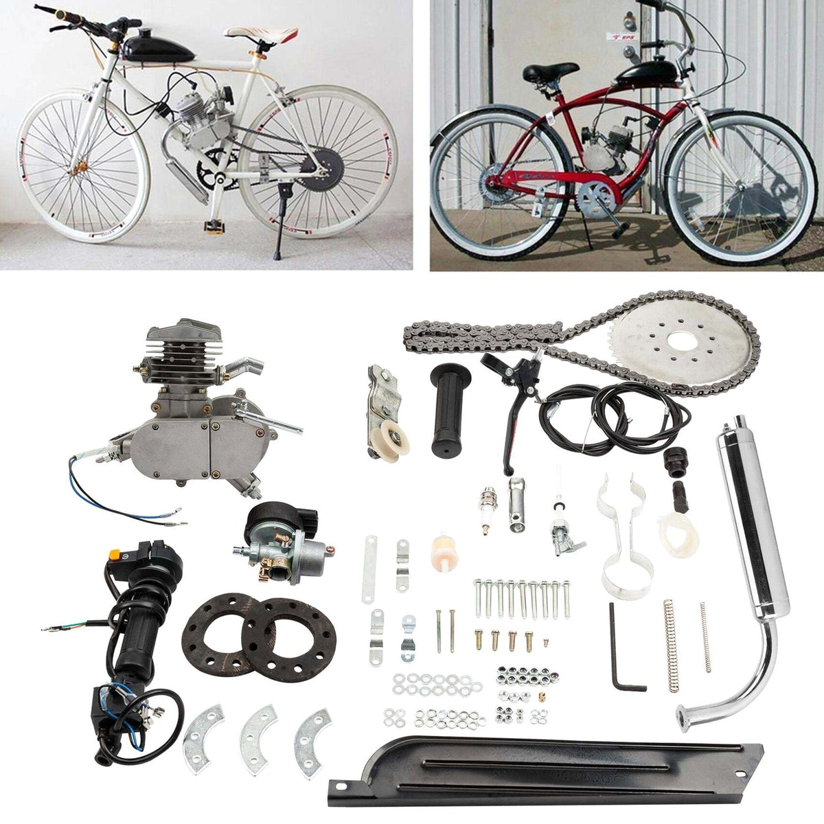 Zimtown 80cc 2-Stroke Engine Bike Motor Kit for 26" Bicycles, Silver White